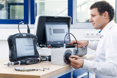 Service technician working in a lab