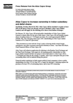 110318 -en- Delisting of Atlas Copco India