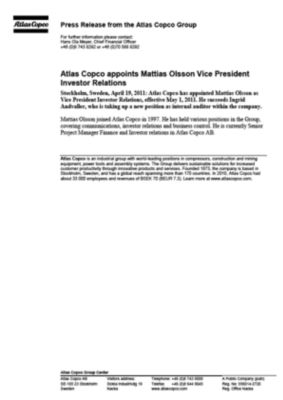 110419 -en- Mattias Olsson new VP investor relations