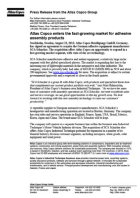 110822 -en- Atlas Copco to acquire SCA Schucker