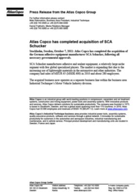 111007 -en- Atlas Copco completes Schucker acquisition