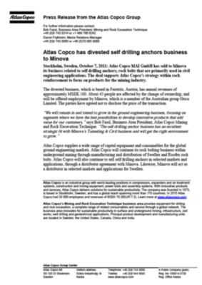 111007 -en- Atlas Copco divests SDA