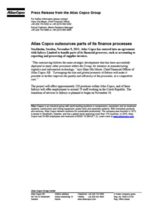 111009 -en- Atlas Copco outsources financial services