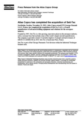 111121 -en- Seti-tec acquisition closed