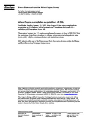 120131 -en- Atlas Copco closes GIA acquisition