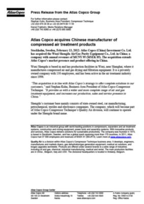 120213 -en- Atlas Copco acquires Wuxi Shengda