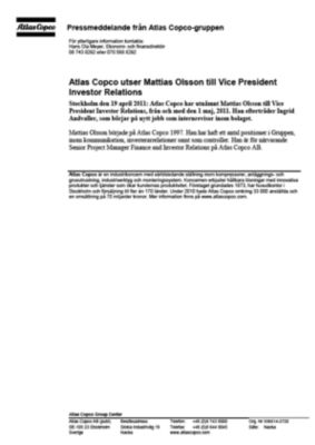 110419 -sv- Mattias Olsson new VP investor relations