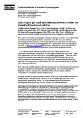 110822 -sv- Atlas Copco to acquire SCA Schucker