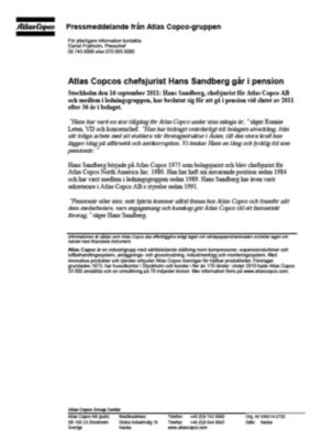 110916 -sv- Hans Sandberg to retire