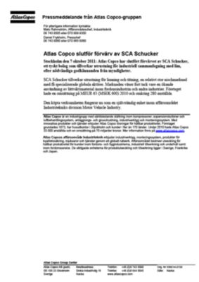 111007 -sv- Atlas Copco completes Schucker acquisition