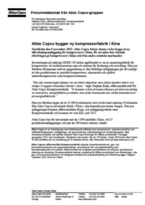 111109 -sv- Atlas Copco builds new compressor factory in China