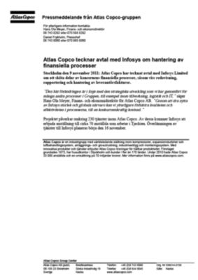 111009 -sv- Atlas Copco outsources financial services