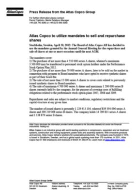 120430 -en- Atlas Copco to utilize share repurchase mandates