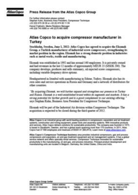 120601 -en- Atlas Copco to acquire Ekomak