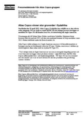 120419 -sv- Atlas Copco wins large order in South Africa