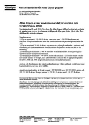 120430 -sv- Atlas Copco to utilize share repurchase mandates