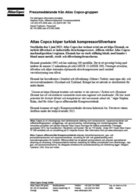 120601 -sv- Atlas Copco to acquire Ekomak