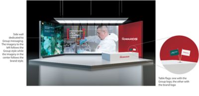Close up of exhibition area featuring the Group branding and Edwards branding