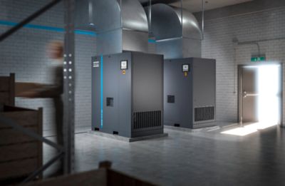 Two air compressors in an air compressor room