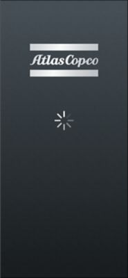 A loading screen with a dark theme and a light gray gradient logo