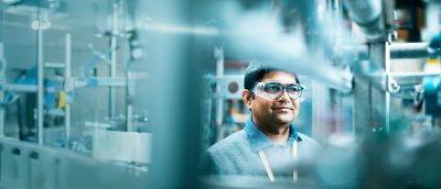 Man in safety goggles.