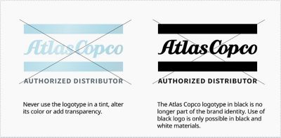 Examples of what not to do when using Atlas Copco authorized distributor logo