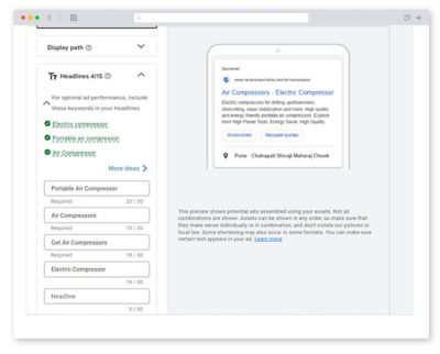 Example of search ads campaign setting 
