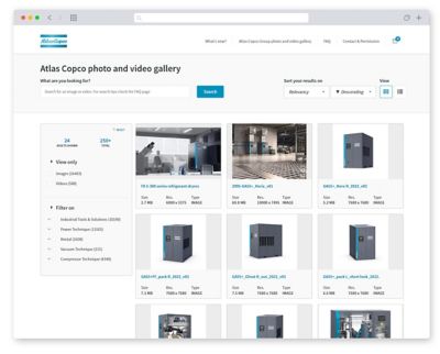 Screenshot of Atlas Copco photo and video gallery