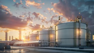 Industrial oil tanks in a oil refinery base