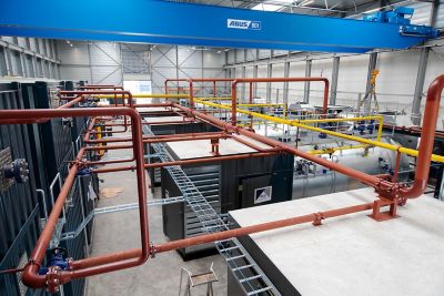 Areal view of 4 x 16 t/h industrial boilers, completed with the necessary accessories and installed at the workshop of Eco Steam and Heating Solutions.