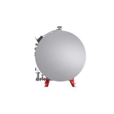A rear view of a Bosch electric boiler, showcasing its cylindrical shape and control valves.