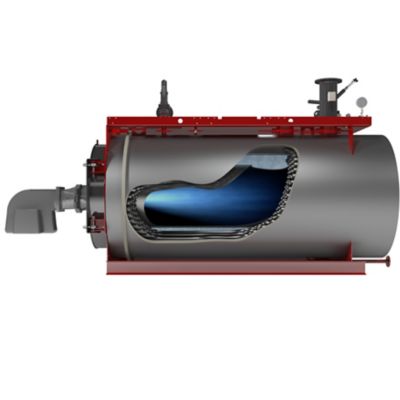 Render of a Bosch UT-M hot water boiler displaying the inside of the boiler and how heat is transferred. 