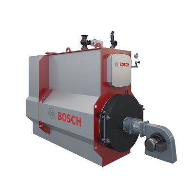 Bosch U-MB gas boiler: compact, efficient boiler with stainless steel casing, red base, and controls.