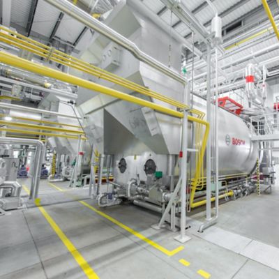 Multiple permanent high-capacity Bosch Steam boilers working in parallel. 