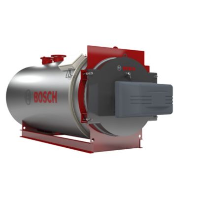 3D render of an industrial Bosch warm water boiler UTL. Side view.