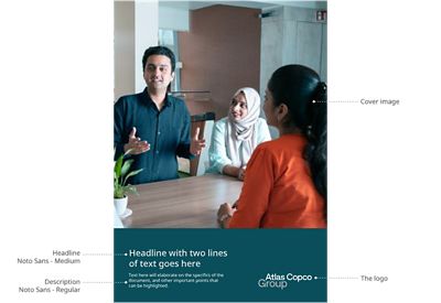 Cover page specification including image, text box below with headline, body copy & Group logo.