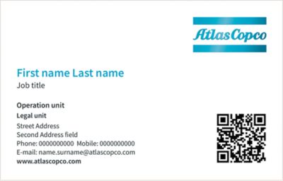 Template example for the front of an Atlas Copco business card