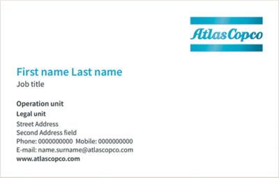Template example for the front of an Atlas Copco business card