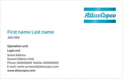 Template example for the front of an Atlas Copco business card