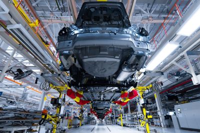 Underbody of a car in an industrial manufacturing environment