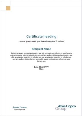 Diploma & certificate in portrait format featuring only text (and Group tag and Group logo).