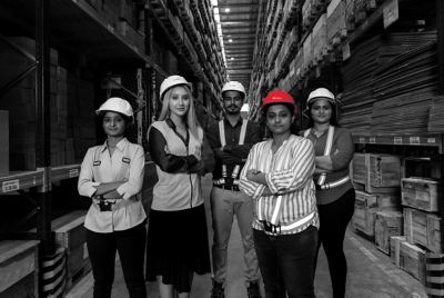 Colleagues in warehouse.
