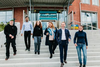 Colleagues outside office in Sickla