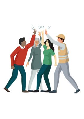 People high-fiving.