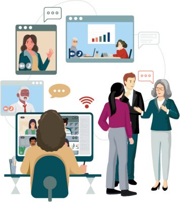 In-person (people discussing) and online (people communicating) interaction