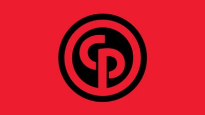 Product logo in ring version with red background.