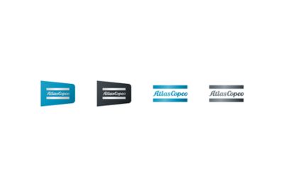 The Atlas Copco logo displayed in both innovation flags and with logo bars