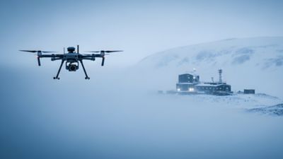 Harsh environments: Defense drone in a snowy landscape