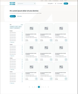 Template for a e-commerce filter list with a 3-column grid