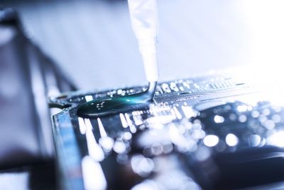Encapsulation: Close up of a PCB encapsulated with silicone-based resins